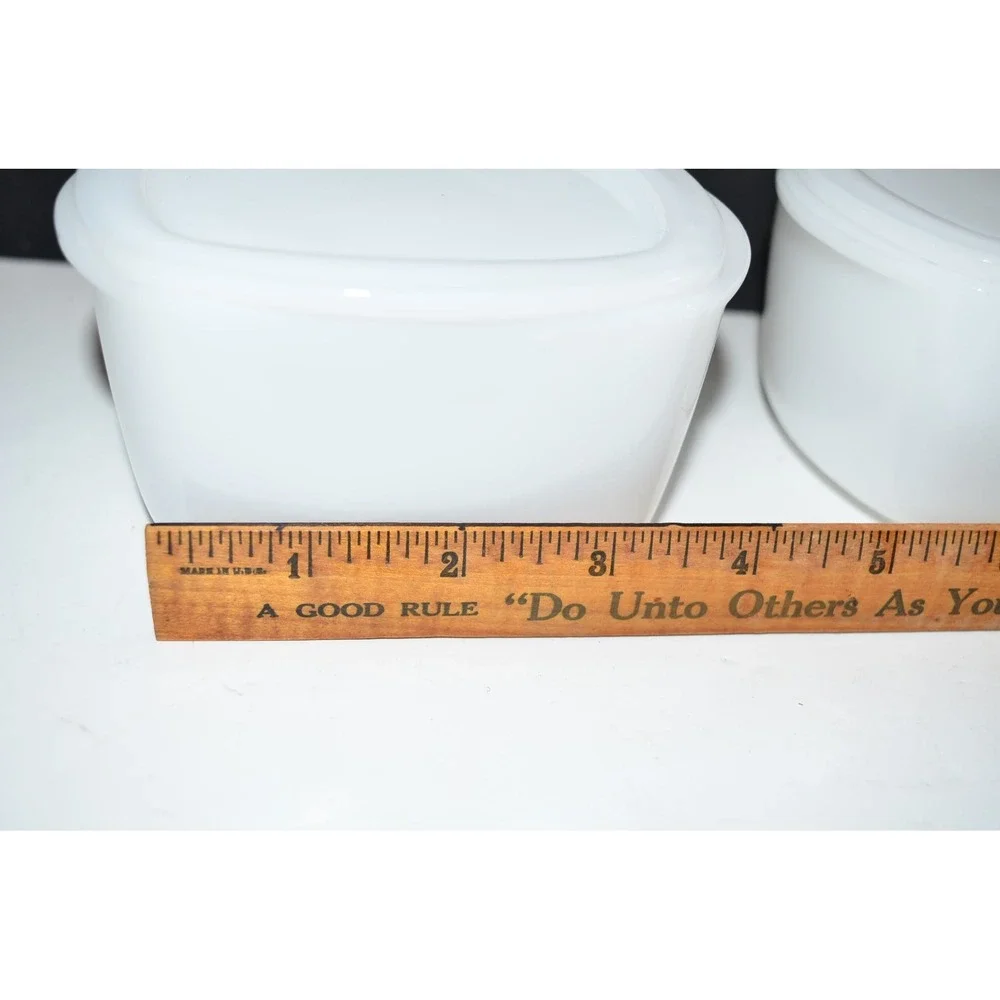 Vtg Fire King Milk Glass Refrigerator Bowls Dishes w/ Lids Set of 2